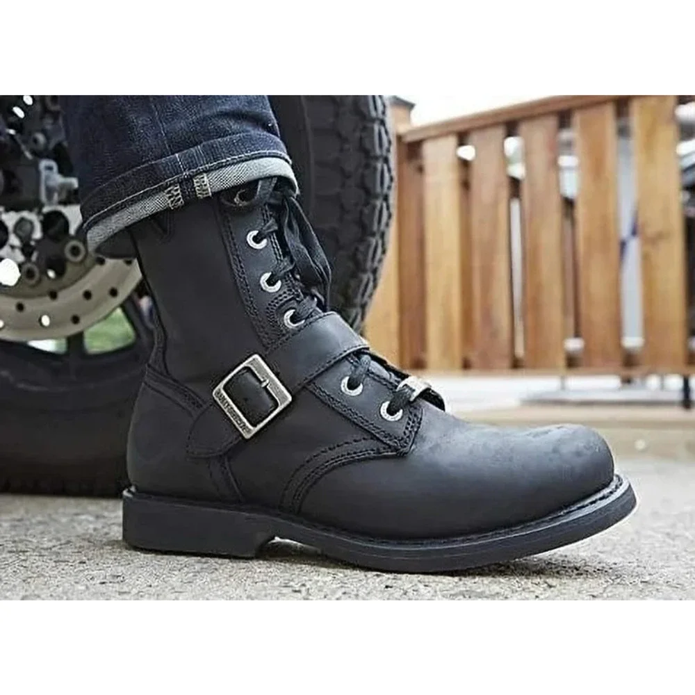 Harley Davidson Ranger 8” Black Leather Zip Lace Buckle Motorcycle Boot Mens 9 M - Picture 1 of 16